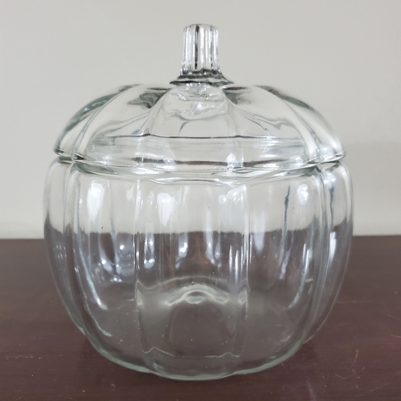 Anchor Hocking Other - Anchor Hocking Vtg. Pumpkin Cookie Jar Clear Glass W/Lid &  Box 3309G ~Pre-Owned